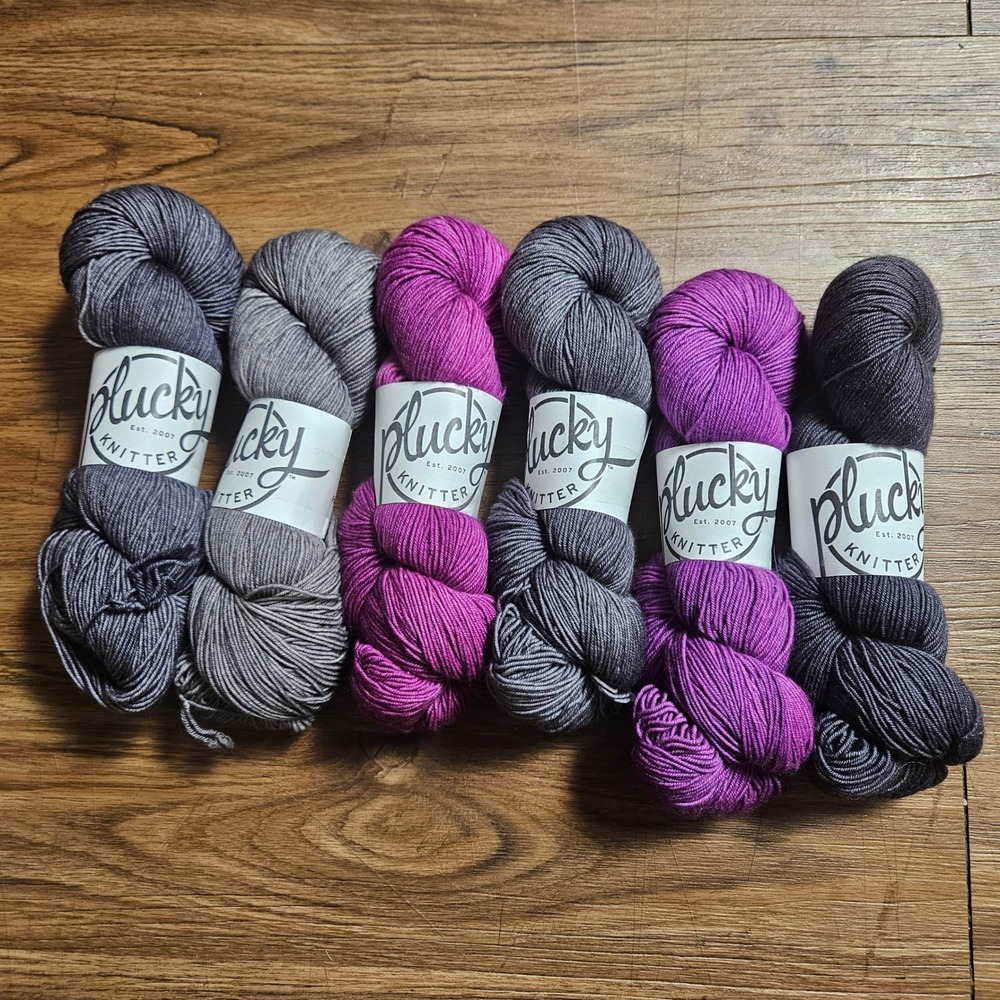 Lot of 6 Plucky Knitter Primo Fingering Merino Cashmere 75 20 5 Gray Pinks